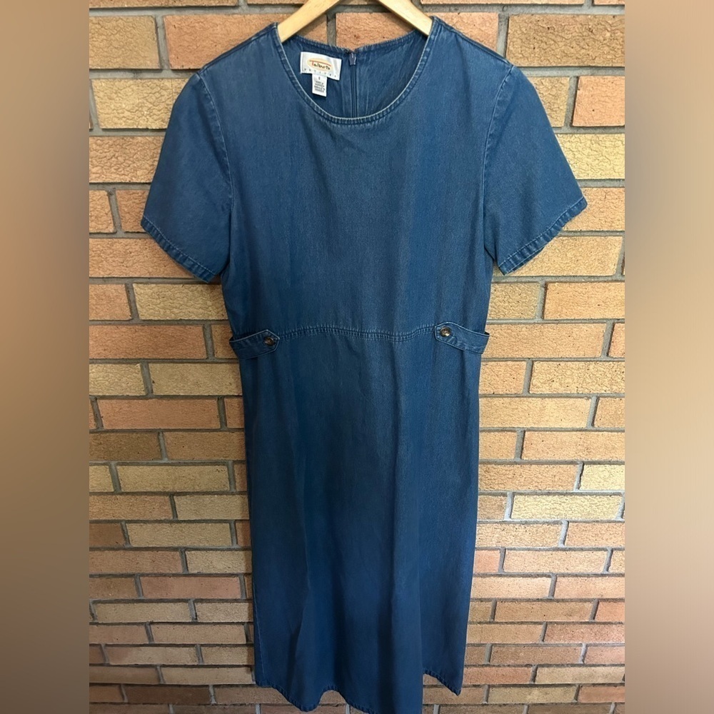 Talbots Womens Prairie Cottage Core Short Sleeve Denim Chambray Dress Size 8 - Picture 1 of 5